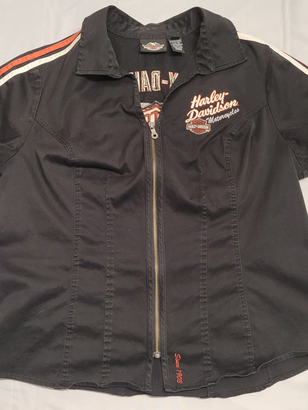 Harley Davidson Womenâs 1W Black Zip Front Embroidered Motorcycle Shirt